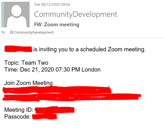 Zoom instructions via email